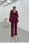 Sare Fashion Double Crepe Jacket Suit with Dart Detail, Burgundy