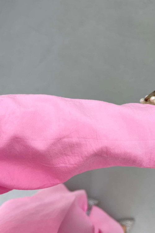 Sare Fashion Dart Detail Hidden Button Shirt Set Pink