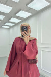Sare Fashion Dart Detail Hidden Button Shirt Set Burgundy