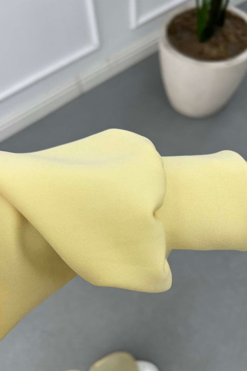 Sare Fashion Dart Detailed Belted Scuba Suit Oil Yellow Sare Fashion Dart Detailed Belted Scuba Suit Oil Yellow