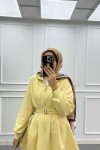 Sare Fashion Dart Detailed Belted Scuba Suit Oil Yellow Sare Fashion Dart Detailed Belted Scuba Suit Oil Yellow