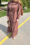 Sare Fashion Pleated Detailed Abaya in Taba