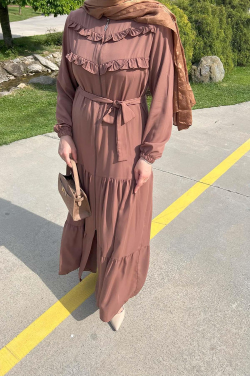 Sare Fashion Pleated Detailed Abaya in Taba
