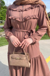 Sare Fashion Pleated Detailed Abaya in Taba