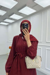 Sare Fashion Pleated Half Buttoned Viscose Dress Burgundy