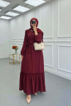 Sare Fashion Pleated Half Buttoned Viscose Dress Burgundy