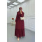 Sare Fashion Pleated Half Buttoned Viscose Dress Burgundy