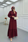 Sare Fashion Pleated Half Buttoned Viscose Dress Burgundy