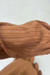 Sare Fashion Pleated Half Buttoned Viscose Dress Brown