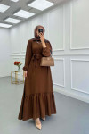 Sare Fashion Pleated Half Buttoned Viscose Dress Brown