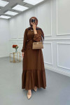 Sare Fashion Pleated Half Buttoned Viscose Dress Brown