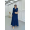 Sare Fashion Pleated Half Buttoned Viscose Dress Navy Blue