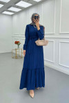 Sare Fashion Pleated Half Buttoned Viscose Dress Navy Blue
