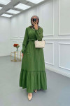 Sare Fashion Pleated Half Buttoned Viscose Dress Green