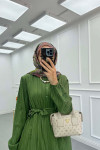 Sare Fashion Pleated Half Buttoned Viscose Dress Green