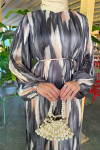 Sare Fashion Pleated Balloon Sleeve Dress Gray