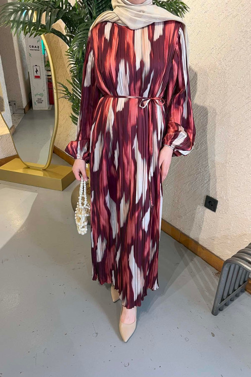 Sare Fashion Pleated Balloon Sleeve Dress Dusty Rose