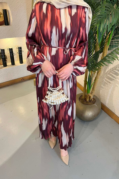 Sare Fashion Pleated Balloon Sleeve Dress Dusty Rose