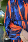 Sare Fashion Pleated Balloon Sleeve Dress Navy Blue