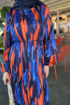 Sare Fashion Pleated Balloon Sleeve Dress Navy Blue