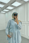 Sare Fashion Pleated Button Detailed Shirt Baby Blue