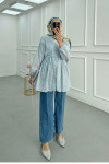 Sare Fashion Pleated Button Detailed Shirt Baby Blue