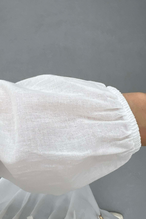Sare Fashion Pleated Button Detailed Shirt White