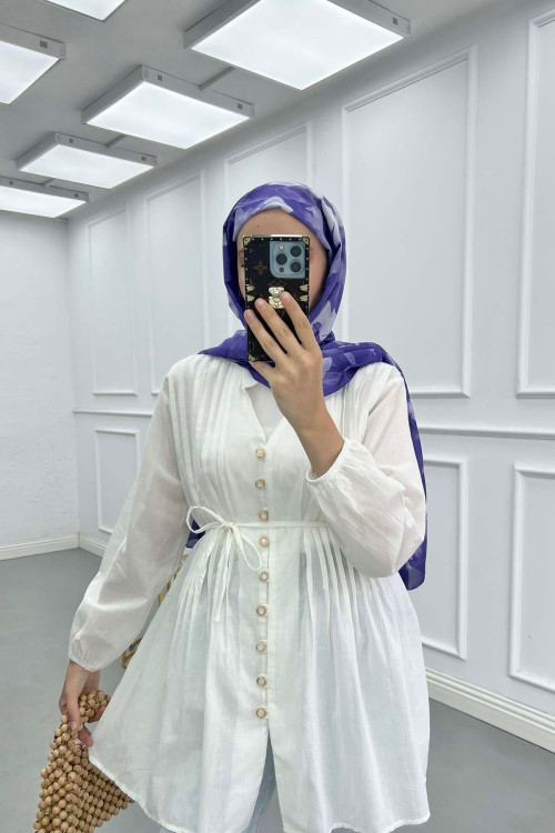 Sare Fashion Pleated Button Detailed Shirt White