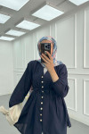Sare Fashion Pleated Button Detailed Shirt Navy Blue