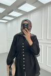 Sare Fashion Pleated Button Detailed Shirt Black