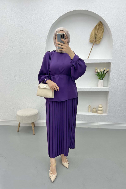 Pleated Skirt Set Purple