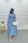 Pleated Skirt Suit Light Blue