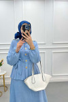 Pleated Skirt Suit Light Blue