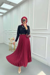 Sare Fashion Pleated Satin Skirt Claret Red