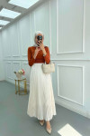 Sare Fashion Pleated Satin Skirt Ecru