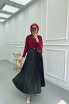 Sare Fashion Pleated Satin Skirt Black