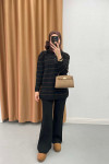 Polo Collar Striped Suit Black