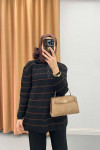 Polo Collar Striped Suit Black