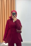 Polo Collar Knitwear Suit Claret Red