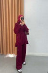 Polo Collar Knitwear Suit Claret Red