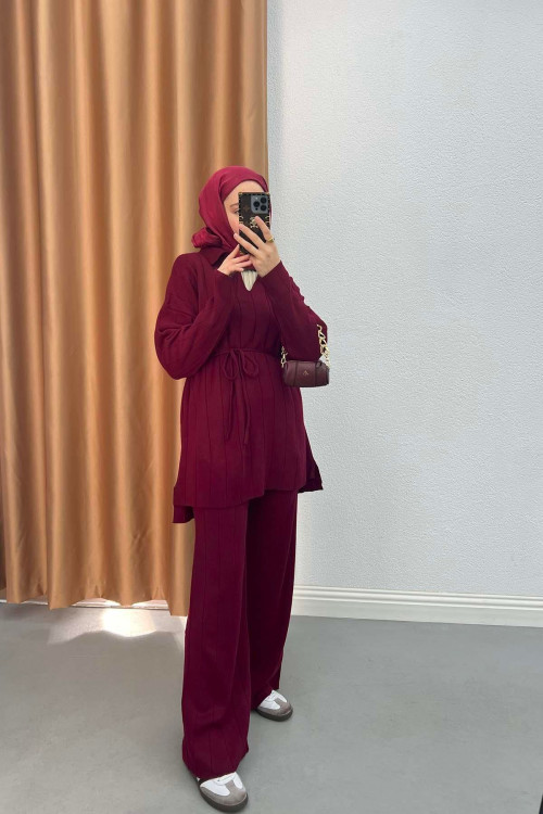 Polo Collar Knitwear Suit Claret Red