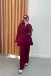 Polo Collar Knitwear Suit Claret Red