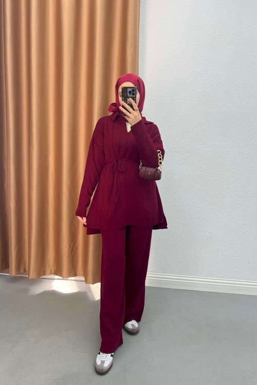 Polo Collar Knitwear Suit Claret Red