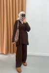 Polo Collar Knitwear Suit Brown