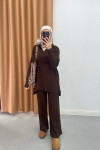 Polo Collar Knitwear Suit Brown