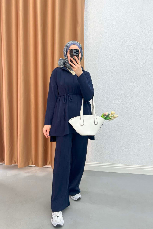 Polo Collar Knitwear Suit Navy Blue