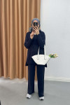 Polo Collar Knitwear Suit Navy Blue