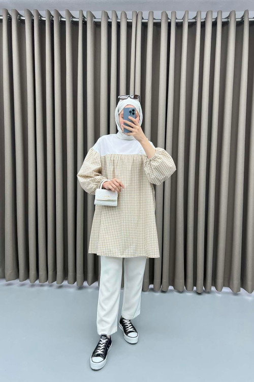 Gingham Tunic Brown