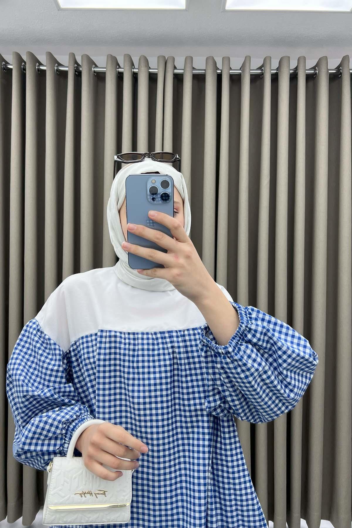 Gingham Tunic Navy Blue