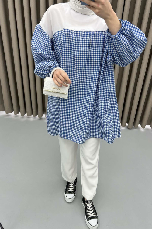 Gingham Tunic Navy Blue